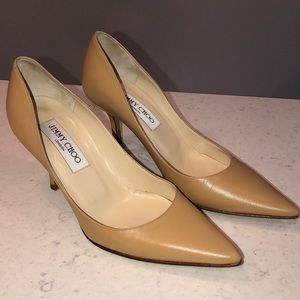 Jimmy Choo 85 Nude Classic Pointed Toe Pumps 35.5